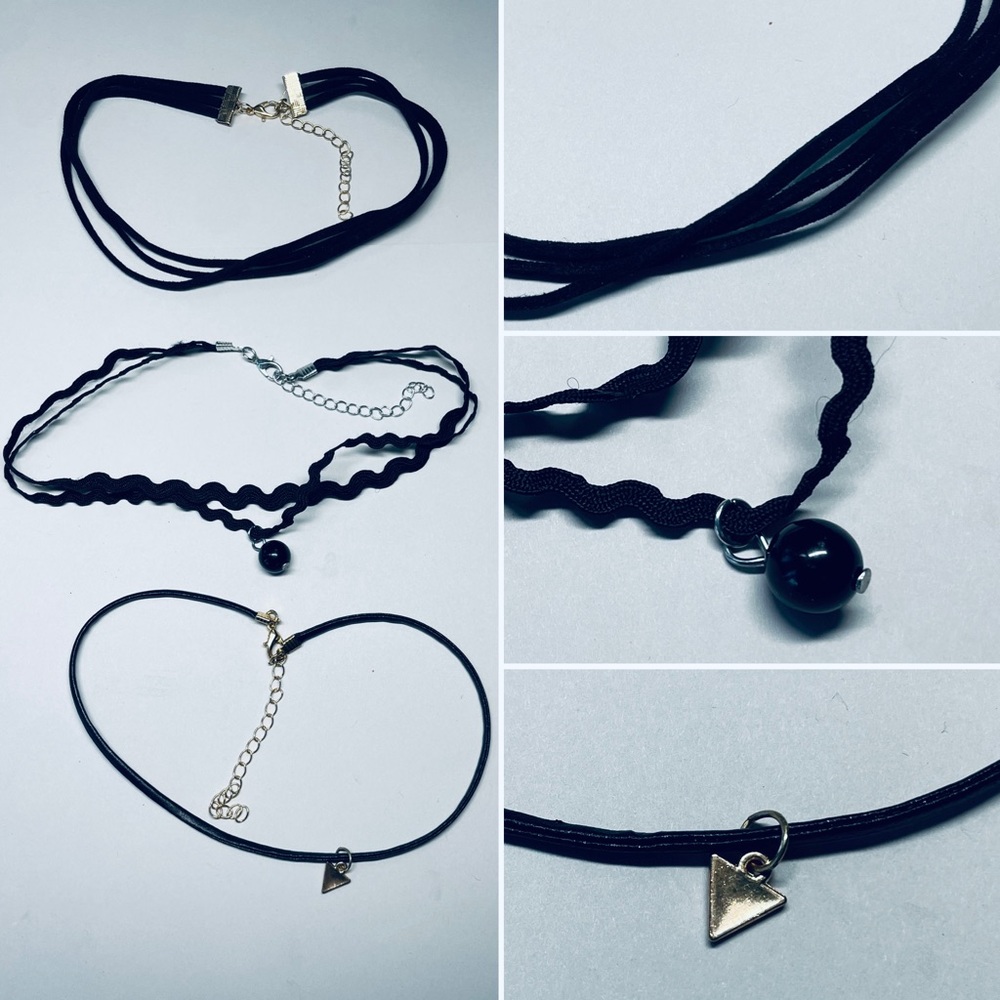 3-Piece Black Choker Necklaces